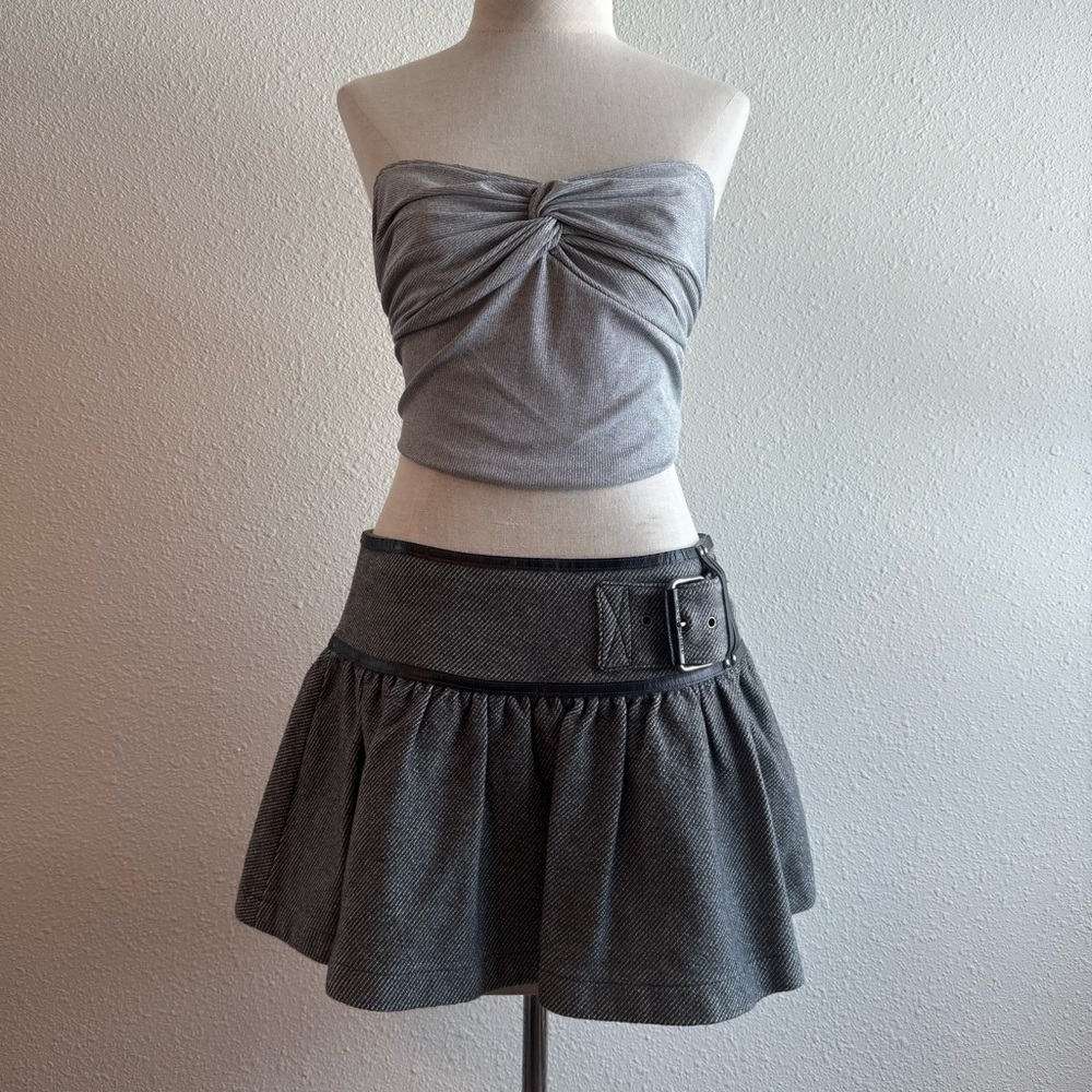 BURBERRY Low Rise Ruffle Belt Miniskirt Wool Vintage y2k